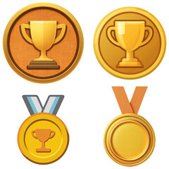 Trophy Icon Inside Gold Medal Emoji Style Fun transparent background