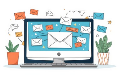 Digital illustration of a computer displaying email notifications.