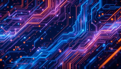 Fototapeta premium Blue digital background image, electronic board, circuitry, technology, future, computer, light, line, banner texture advertising poster