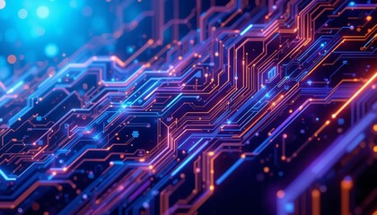 Blue digital background image, electronic board, circuitry, technology, future, computer, light, line, banner texture advertising poster