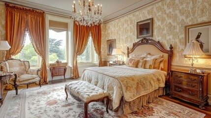 A refined bedroom with plush bedding and elegant decor