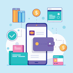 Mobile banking vector interface mockup with wallet, transfer, and analytics screen..eps