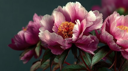 Pink Peony Bloom Floral Elegance on Dark Gray Backdrop.
