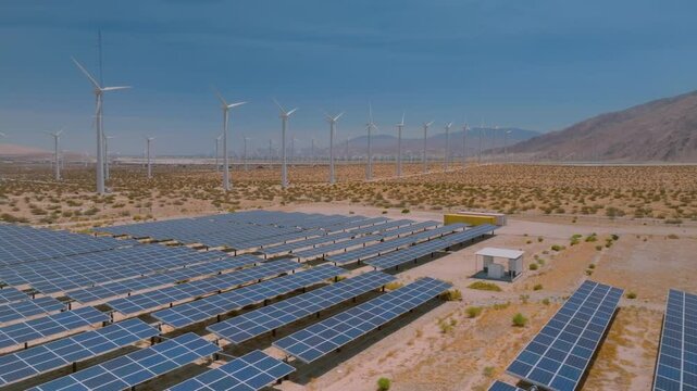 Aerial view of a Solar Farm in the desert near Palm Springs