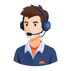 Corporate support operator in headset smiling