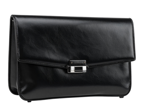 Black Padded Wadding Clutch with Fold-Over Flap Design, Transparent PNG