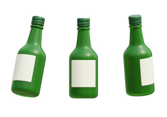 Green Bottles Soju with White Label 3D Graphic