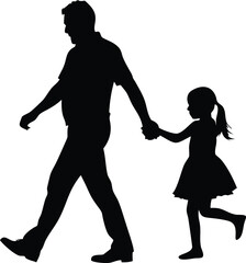 Silhouette of a Father and Daughter Walking Hand in Hand