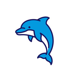 Fototapeta premium Abstract vector illustration depicting a stylized happy blue dolphin leaping dynamically out of the water minimal graphic design art for digital projects and educational