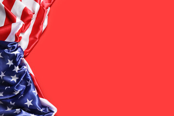 USA flag on red background. Independence Day celebration