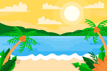 beach landscape background illustration in flat design