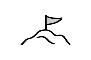This image illustrates a simple, hand-drawn style icon of a mountain peak with a small flag planted at the summit.