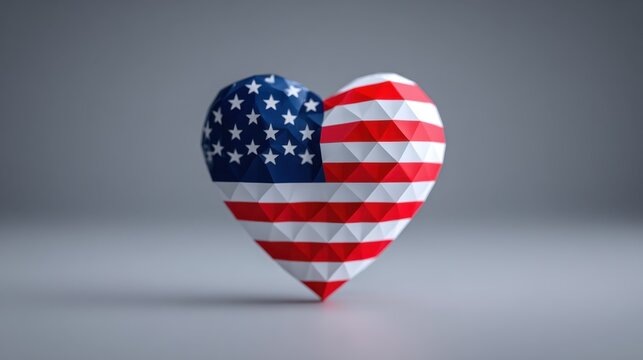 Heart-shaped decorative piece featuring the American flag with a geometric design representing patriotism and national pride. Patriot Day