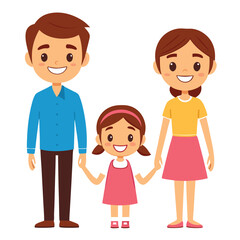 Happy Family Portrait Illustration Mom Dad and Daughter Holding Hands
