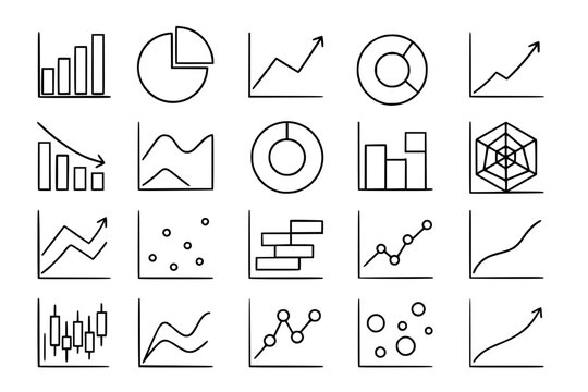  Business Data & Finance Graph Line Icons: Analytics, Trends & Statistics Vector Set