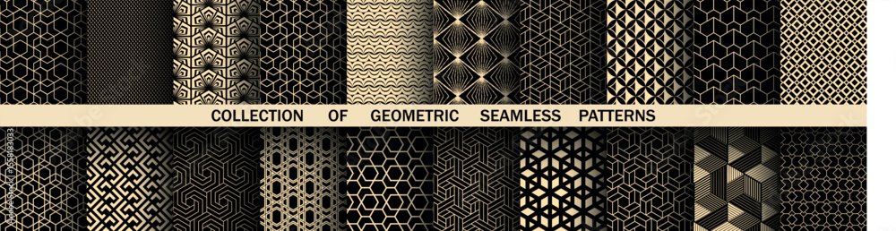 Aufkleber Geometric set of seamless black and golden patterns. Simple vector graphics