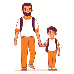 Father and Son Walking to School Holding Hands Back to School Illustration