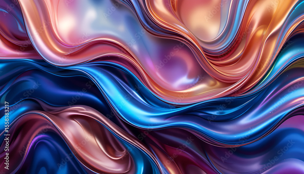 Poster elegant flowing wave with vibrant iridescent colors creating a dynamic, visually appealing abstract 