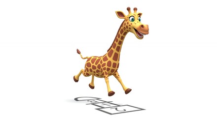 Fototapeta premium Cartoon giraffe running and jumping over steps
