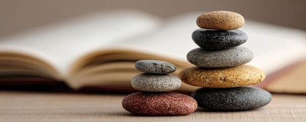 Peaceful finance for balance and long-term planning concept. A serene stack of stones symbolizing balance and tranquility.