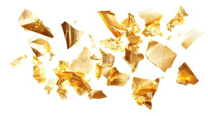 Naklejka premium pieces flakes of gold foil isolated on white background 