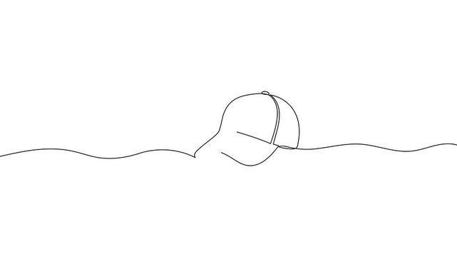 Animated self drawing continuous one line draw cap with a visor. Mockup and blank template of baseball uniform cap with side view. Modern fashion accessory. Full length single line animation