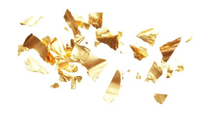 Naklejka premium pieces flakes of gold foil isolated on white background 
