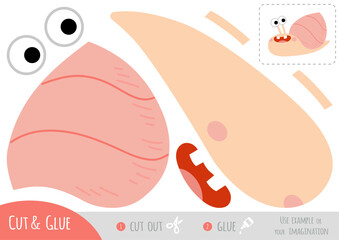 Craft cute cartoon snail with cut and glue printable page. Creative vector worksheet for kids
