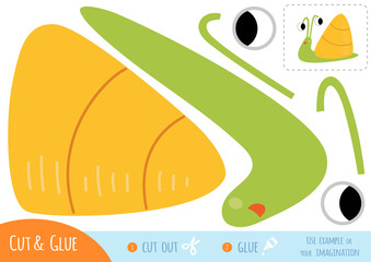 Printable cut and glue vector page with cute snail character for preschool kids