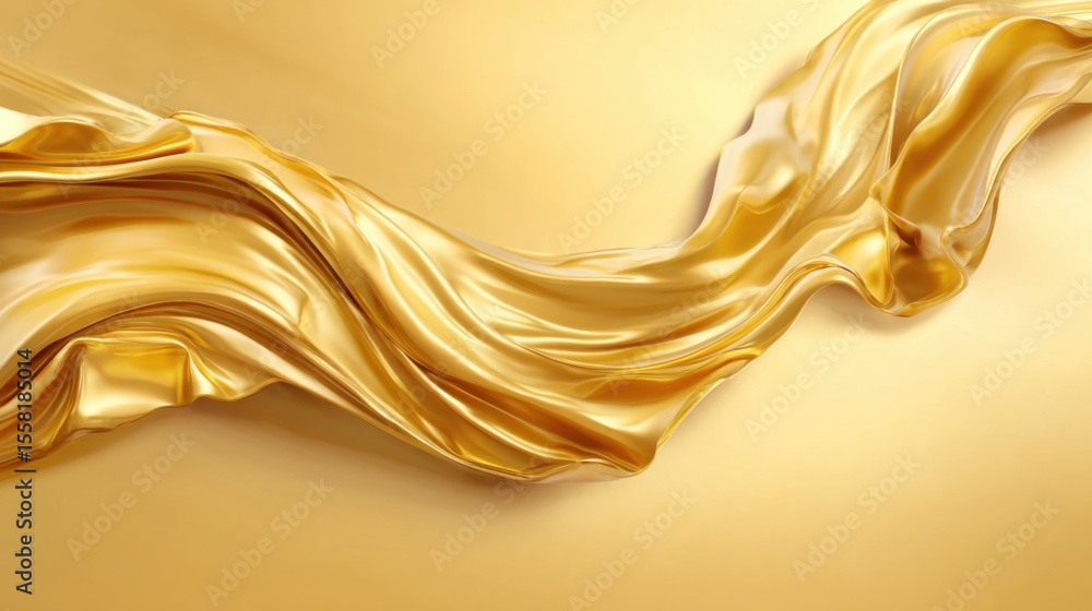 Poster shimmering golden fabric flows gracefully against a soft gold background, creating a luxurious and e