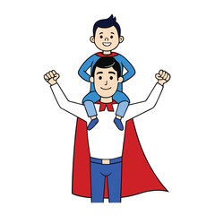 Happy Father and Son Superhero Illustration for Fathers Day Card