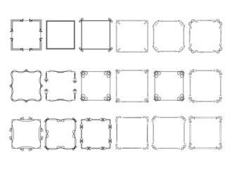 Vintage ornament frame. Decorative border frames, retro style divider. Elegant vintage frame and wedding ornaments Isolated icons vector set. Calligraphic filigree black ink borders collection
