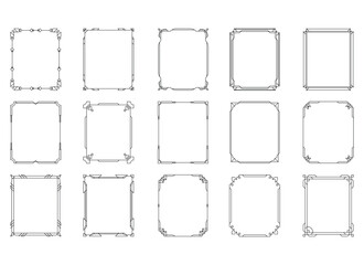 Vintage ornament frame. Decorative border frames, retro style divider. Elegant vintage frame and wedding ornaments Isolated icons vector set. Calligraphic filigree black ink borders collection