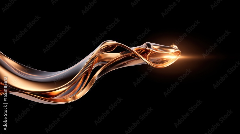 Poster a futuristic, flowing metallic ribbon glows with warm light against a black background, creating a d