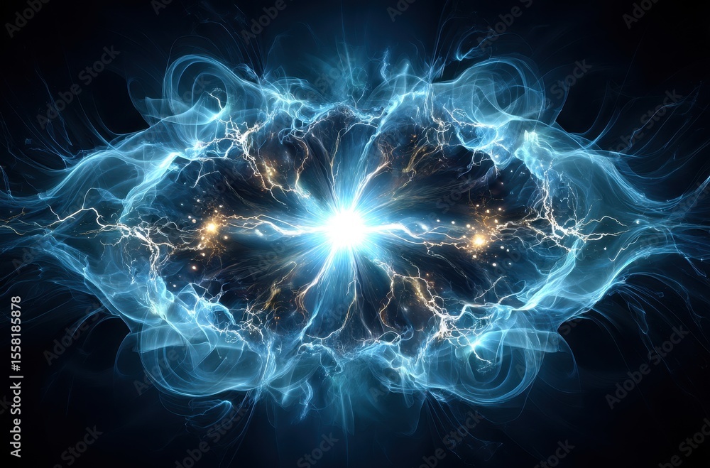 Aufkleber abstract electric energy burst with light rays and blue waves, creating a dynamic and powerful visua