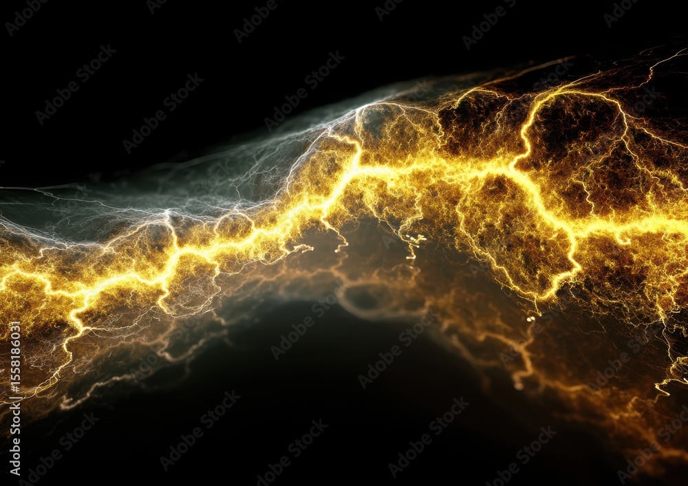 Aufkleber abstract electricity background with striking golden lightning effects generating an electrifying at