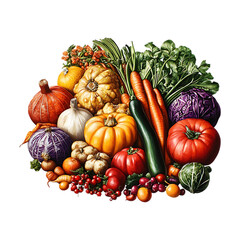 Vibrant Autumn Harvest A Colorful Collection of Fresh Vegetables and Pumpkins