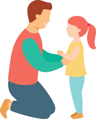 Happy father kneeling down to embrace his little daughter lovingly