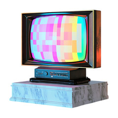Retro Television on Concrete Block 80s Pixel Art Vintage TV Broadcast Digital Media Nostalgic Aesthetic