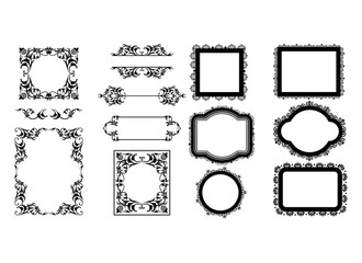 Vintage ornament frame. Decorative border frames, retro style divider. Elegant vintage frame and wedding ornaments Isolated icons vector set. Calligraphic filigree black ink borders collection