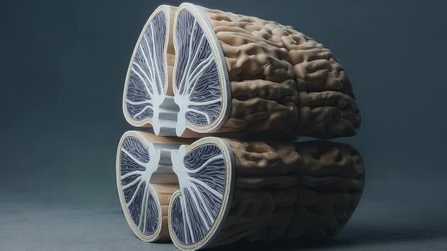 Human brain model detailed cross section anatomy visualization
