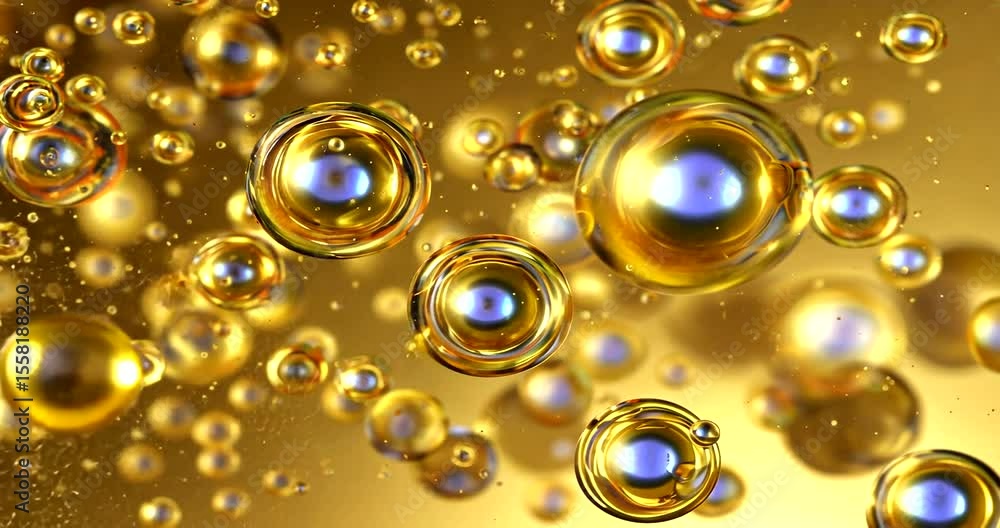 Poster golden bubbles floating in a luminous background, creating a vibrant and dynamic atmosphere