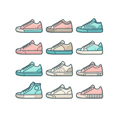 Set of Shoe Icons in Flat Style – Casual, Sport, Formal, and Fashion Footwear Collection Vector Illustration

