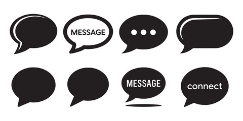 Black speech bubbles with text and dots talk message