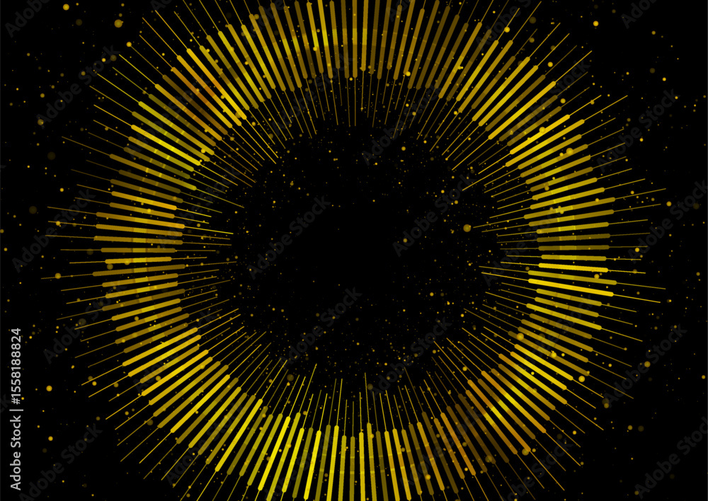 Poster Abstract circular golden luxury lines and dots on black background. Concept sound equalizer vector design