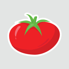 Tomato Vector Illustration Sticker. Bright red tomato vector sticker in a fun, cartoon style. Perfect for food-related designs, healthy eating themes, and kitchen decorations