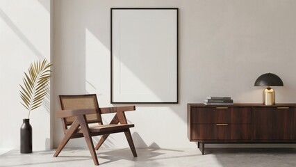 Textured calm with sculptural furniture casting diagonal light and shadow across a modern neutral-toned design space