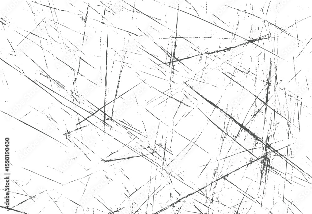 Poster distressed scratched line texture vector. grunge overlay background with edgy chaotic strokes. black