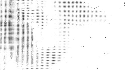 Fototapeta premium Distressed halftone texture vector. Grunge dots and vertical line pattern with worn print noise and abstract vintage overlay effect.