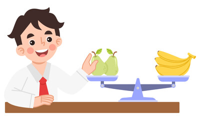 Illustration of cheerful boy learning about scales